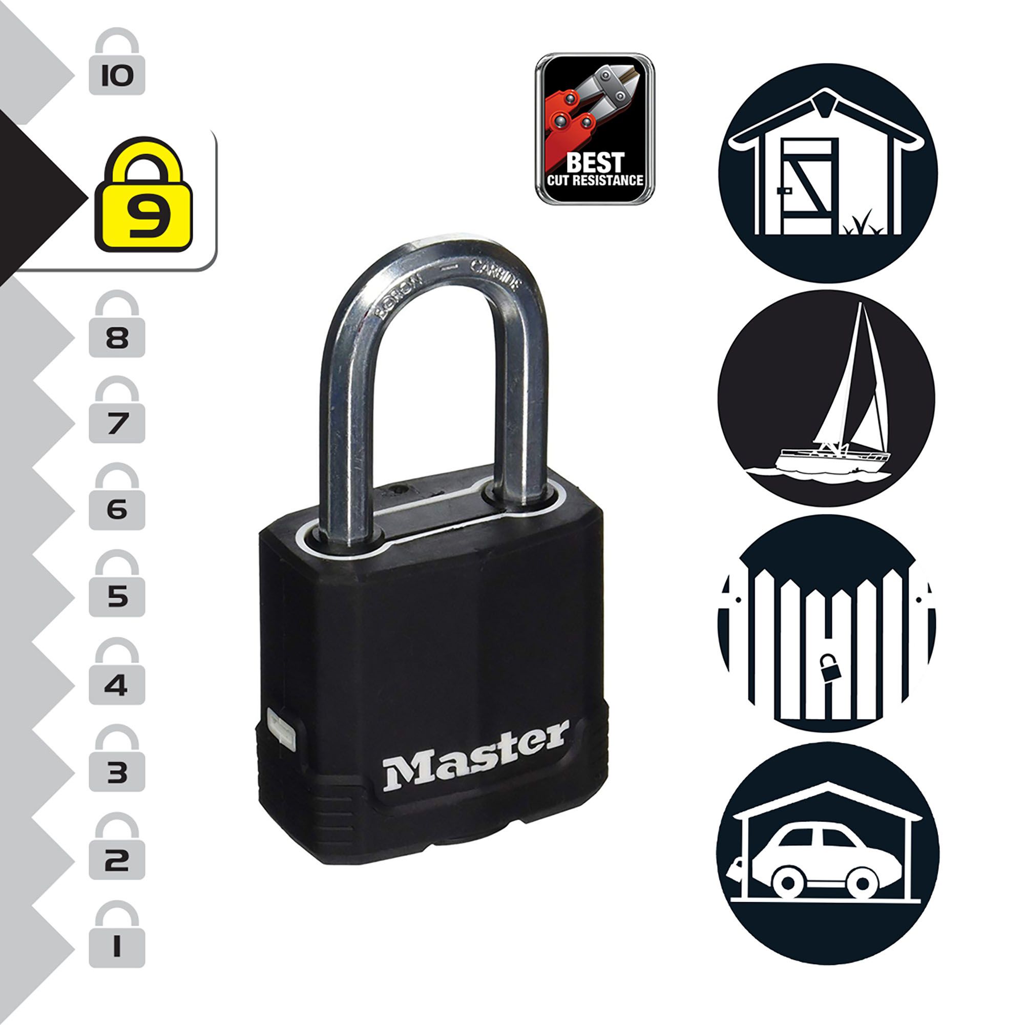 Master Lock Excell Heavy duty Laminated Steel Black Large Open shackle Padlock (W)54mm