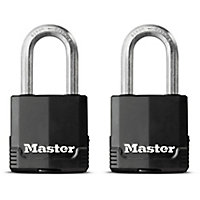 Master Lock Excell Heavy duty Laminated Steel Black Open shackle Padlock (W)48mm, Pack of 2