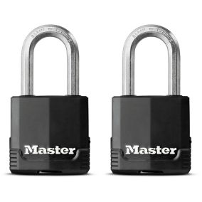 Master Lock Excell Heavy duty Laminated Steel Black Open shackle Padlock (W)48mm, Pack of 2