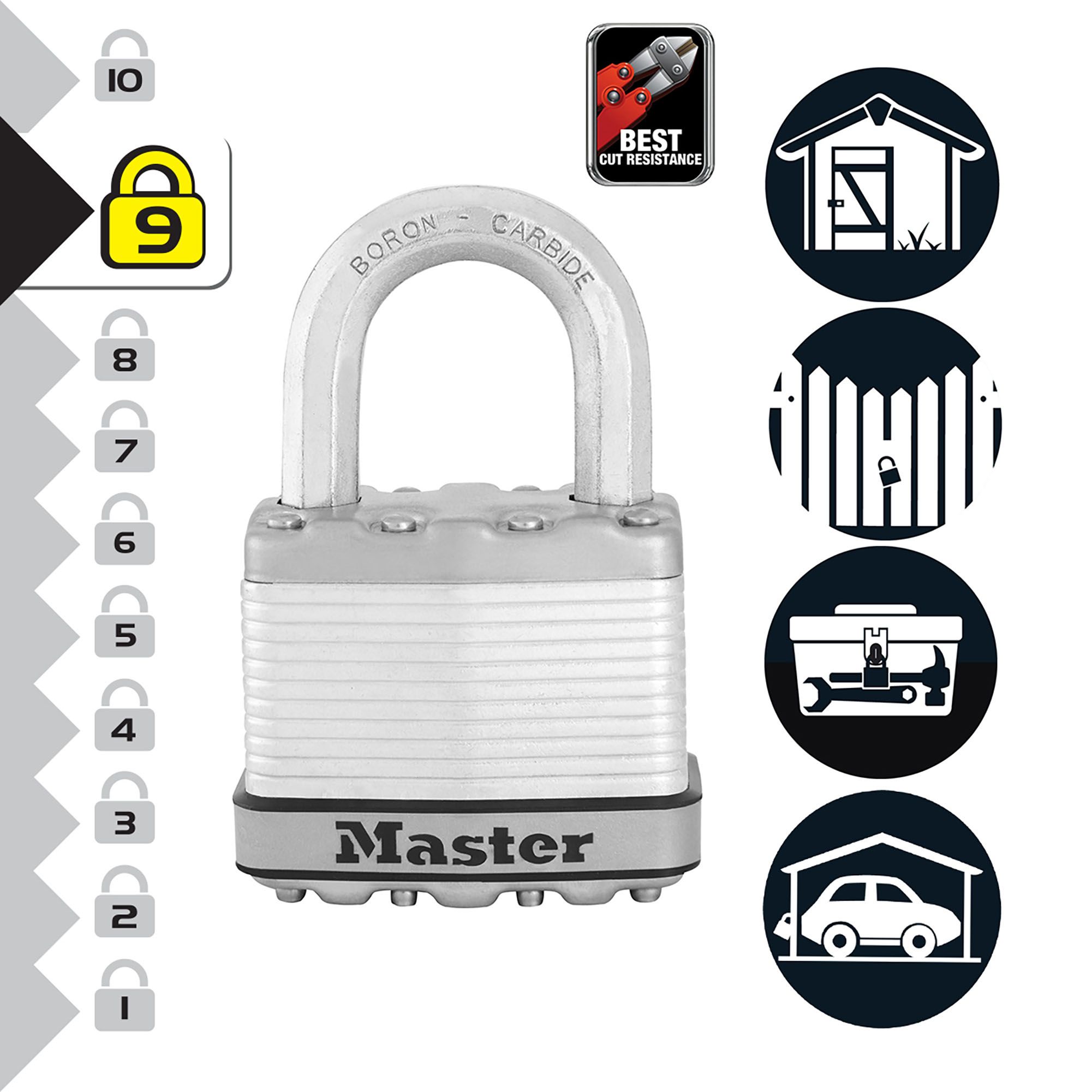 Master Lock Excell Heavy duty Laminated Steel Black Open shackle Padlock (W)50mm, Pack of 2