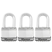 Master Lock Excell Heavy duty Laminated Steel Medium Open shackle Padlock (W)50mm, Pack of 3