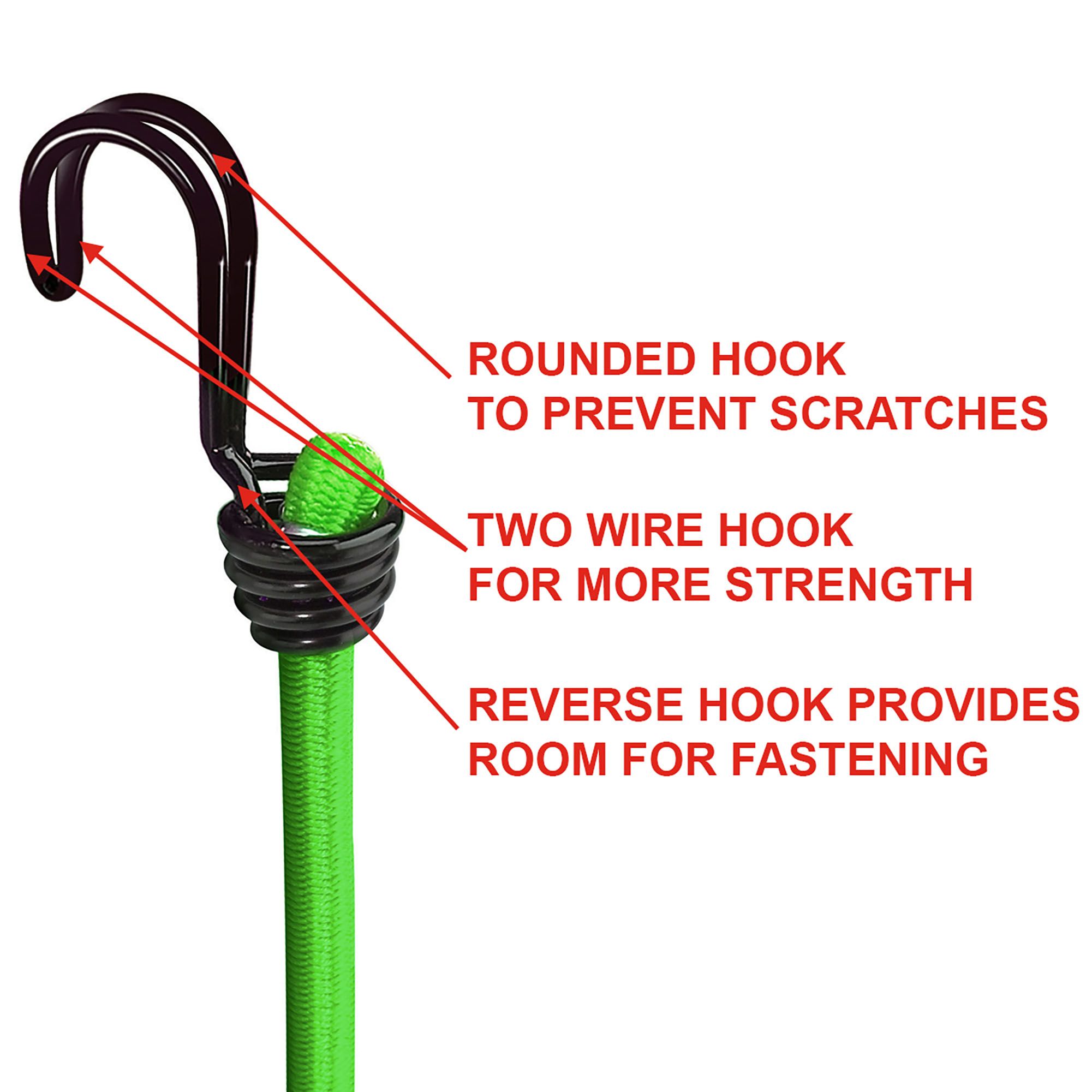 Master Lock Green Bungee cord with hooks (Dia)8mm (L)0.8m, Pack of 2