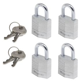 Master Lock Keyed alike Aluminium Small Open shackle Padlock (W)20mm, Pack of 4