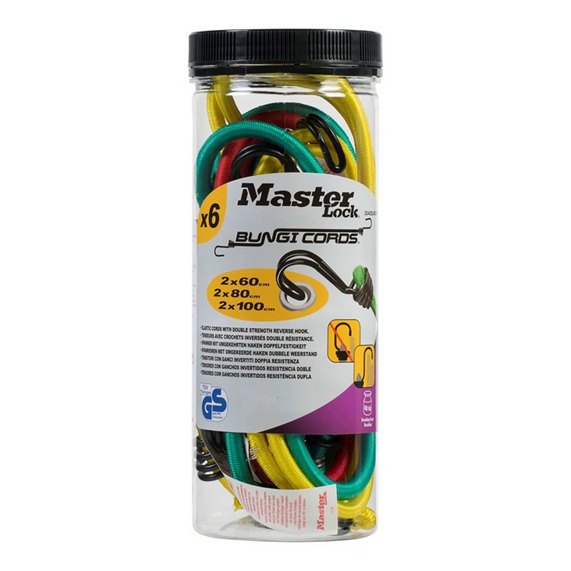 Master Lock Multicolour Bungee cord with hooks (L)0.25m, Pack of 4