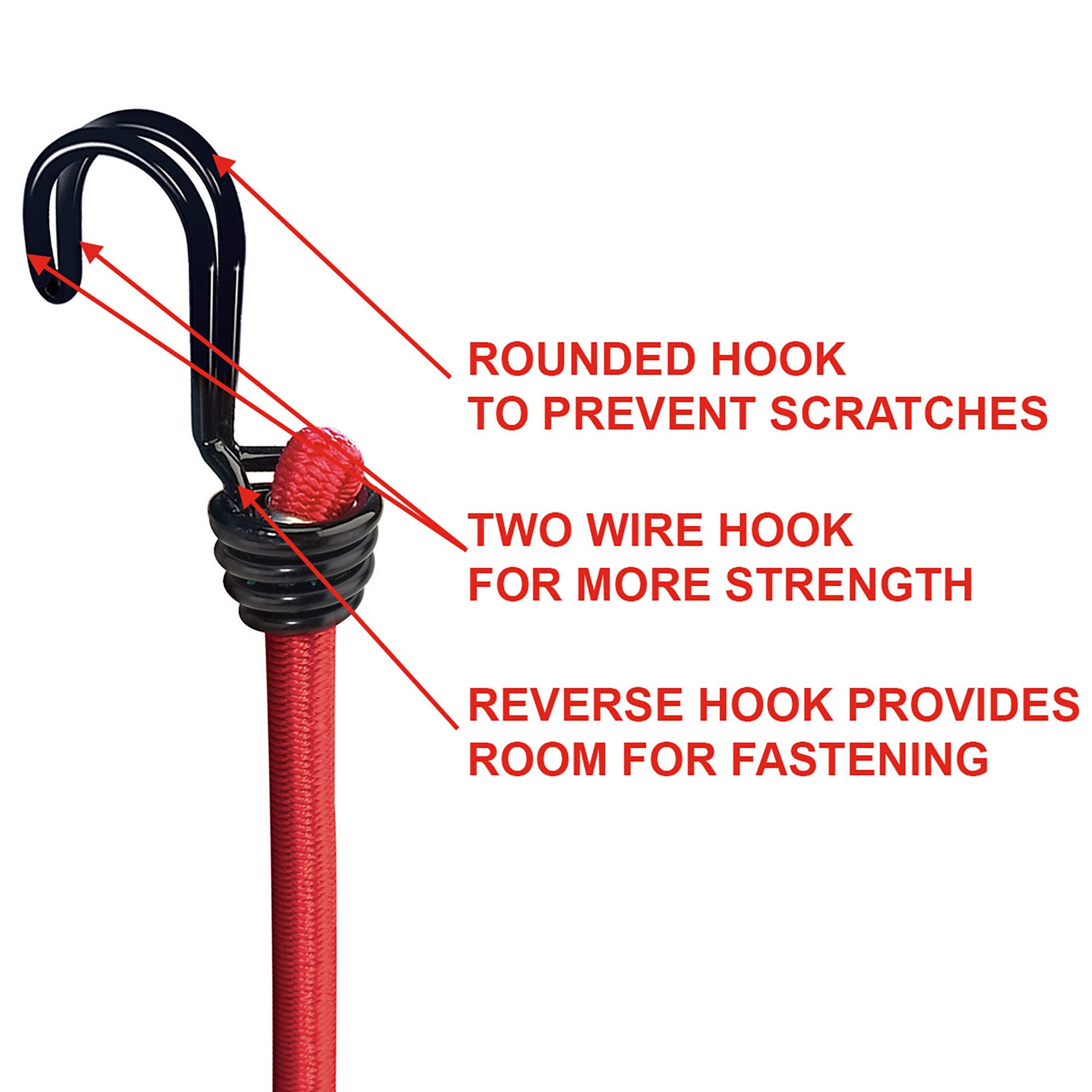 Master Lock Red Bungee cord with hooks (Dia)8mm (L)0.6m, Pack of 2