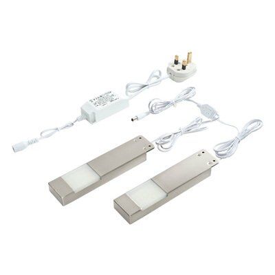 Masterlite Nickel effect Mains-powered LED Cabinet light IP20 (L)170mm (W)35mm, Pack of 2