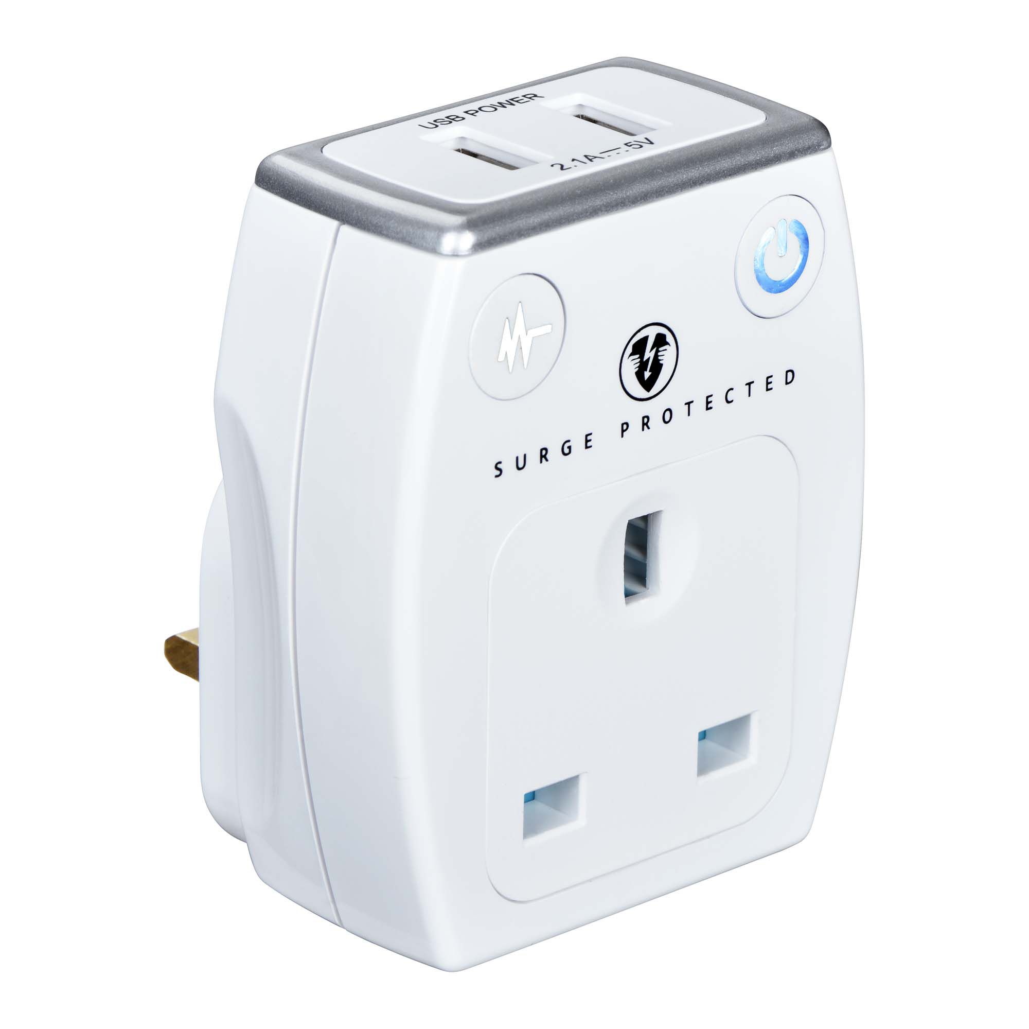 Masterplug 13A Surge protection socket adaptor White