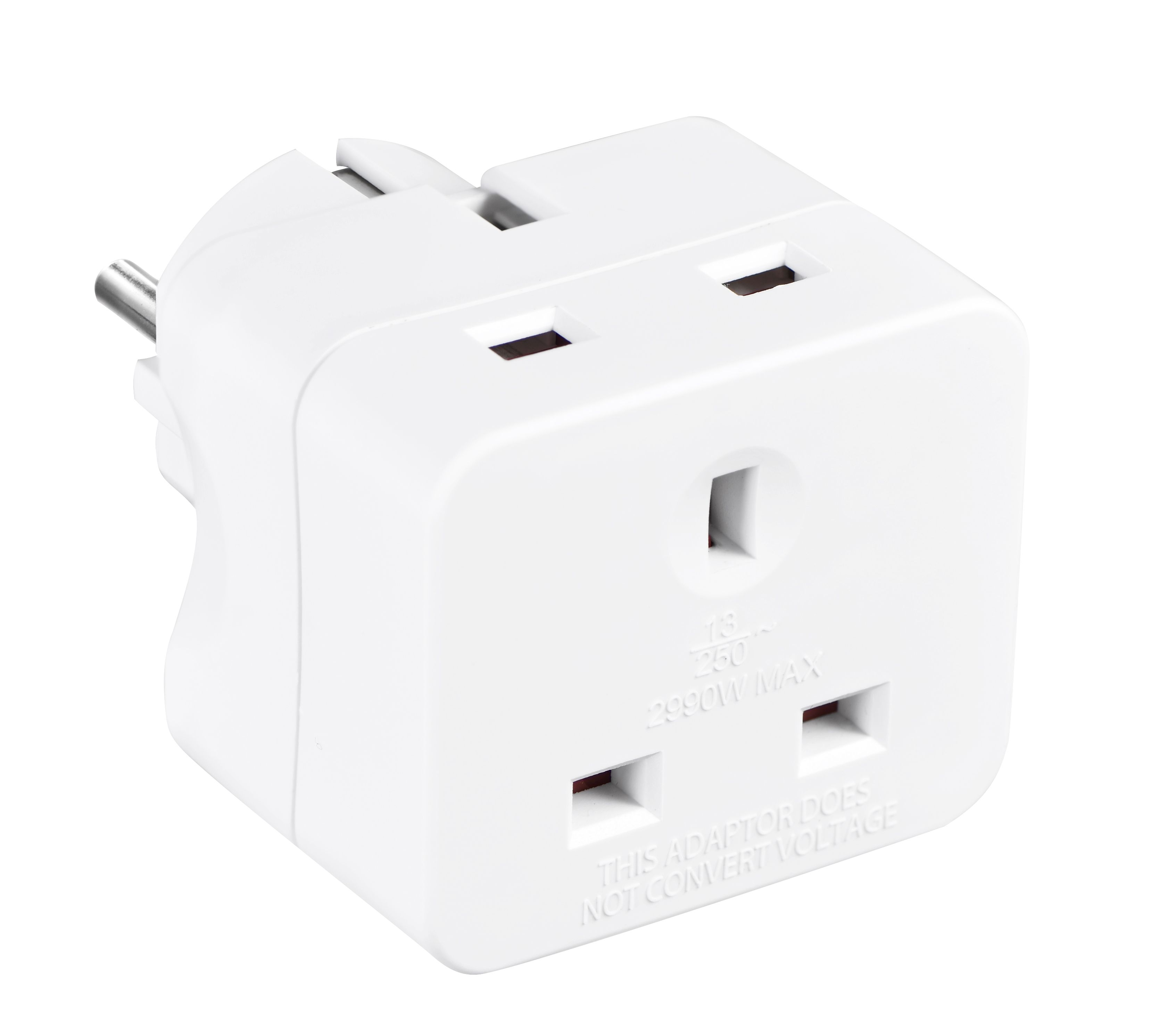 Masterplug 13A White UK to EU Travel adaptor - 3