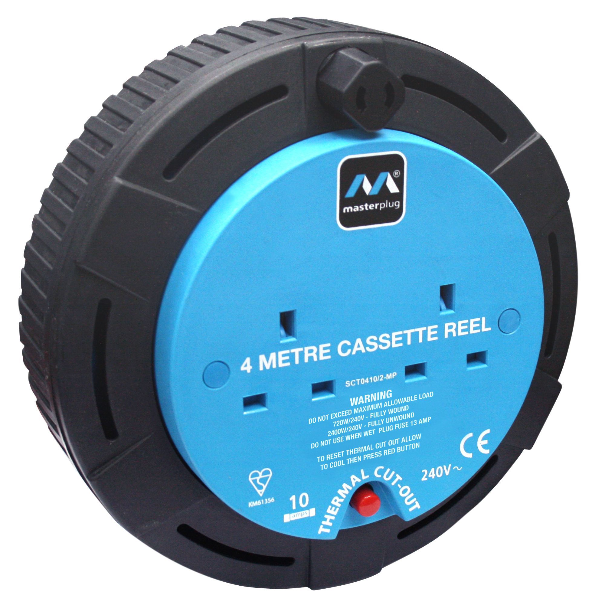 Masterplug 2 socket Black Cable reel, 4m
