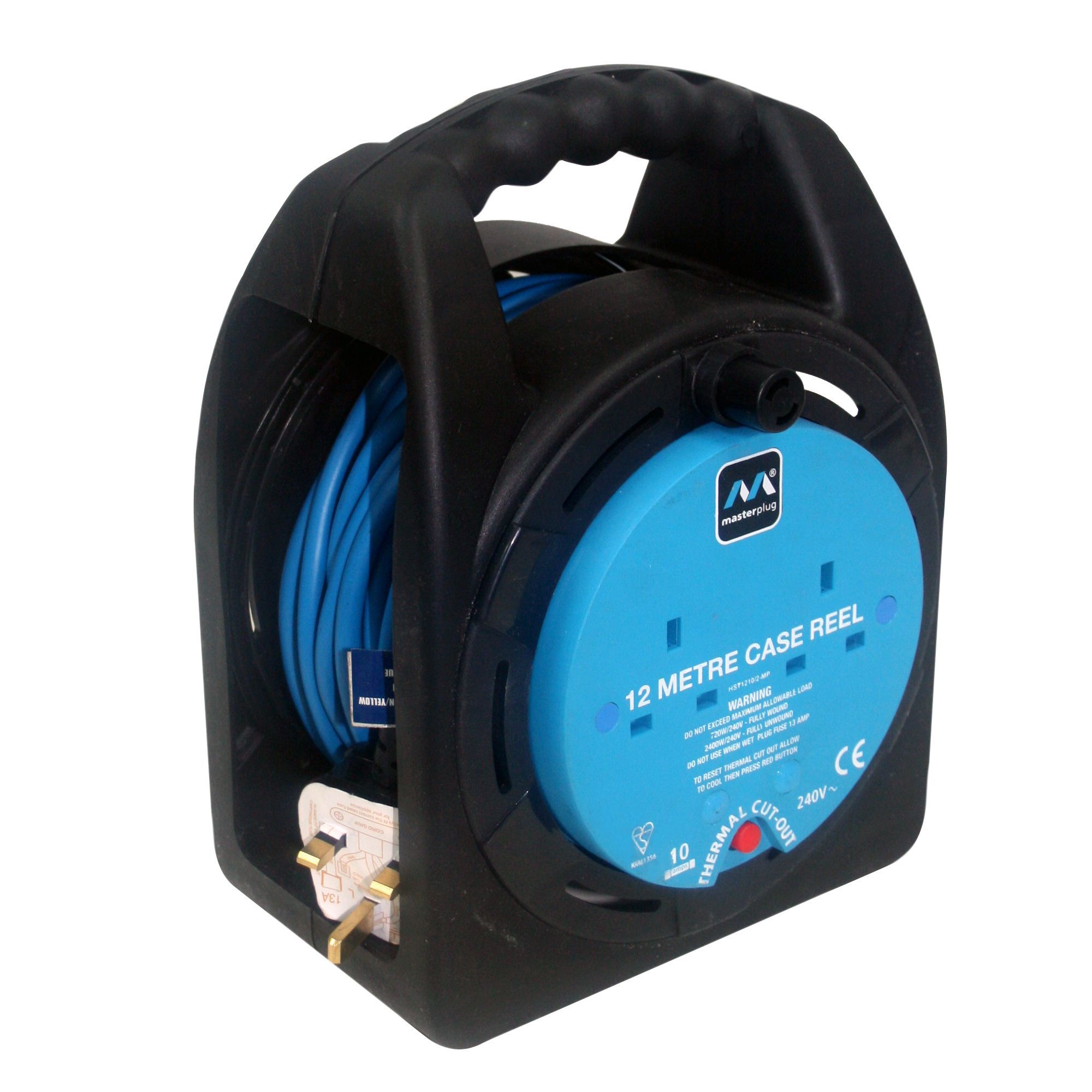 Masterplug 2 socket Black Outdoor Cable reel, 12m