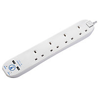 Masterplug 4 socket 13A Surge protected White Extension lead, 1m