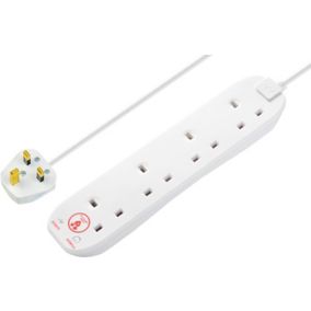 Masterplug 4 socket 13A Surge protected White Extension lead, 2m, Pack of 2