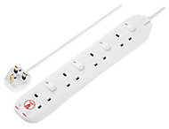 Masterplug 4 socket 13A Switched Surge protected White Extension lead, 2m