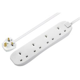 Masterplug 4 socket 13A White Extension lead, 1m