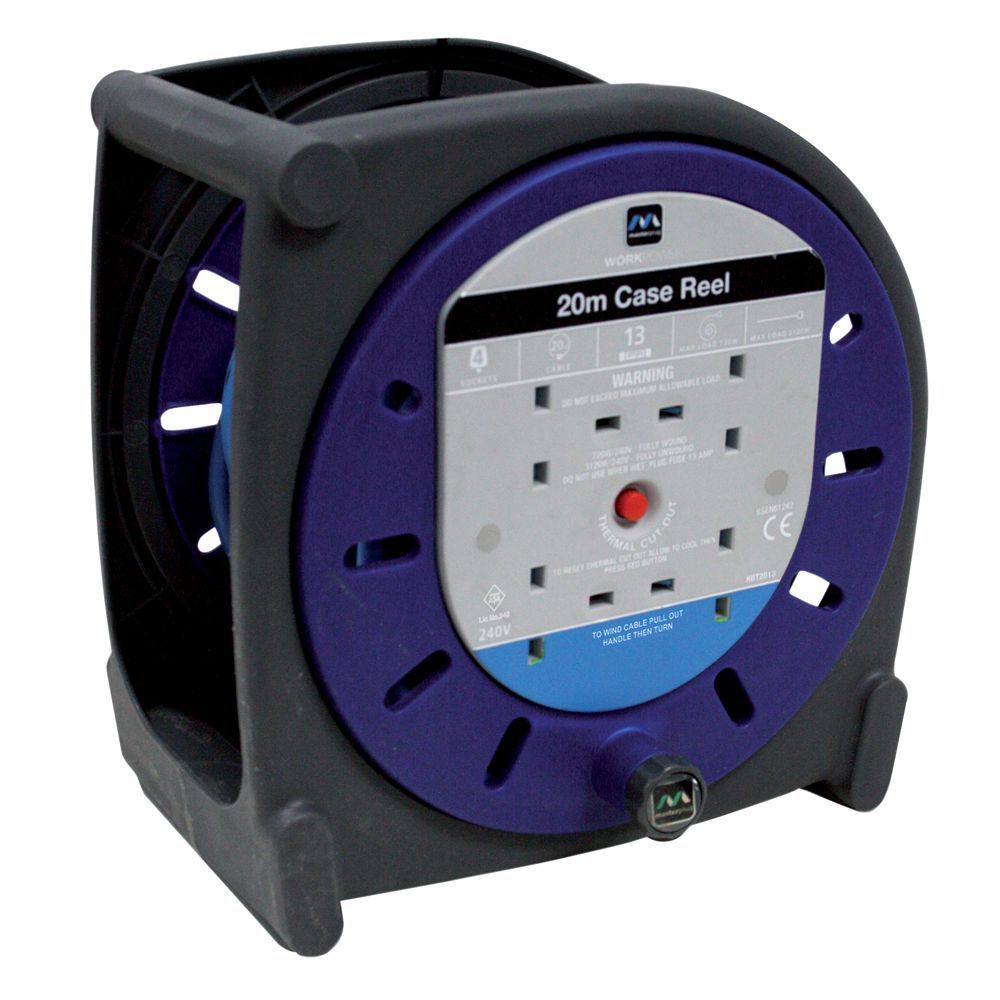 Masterplug 4 socket Black Cable reel, 20m