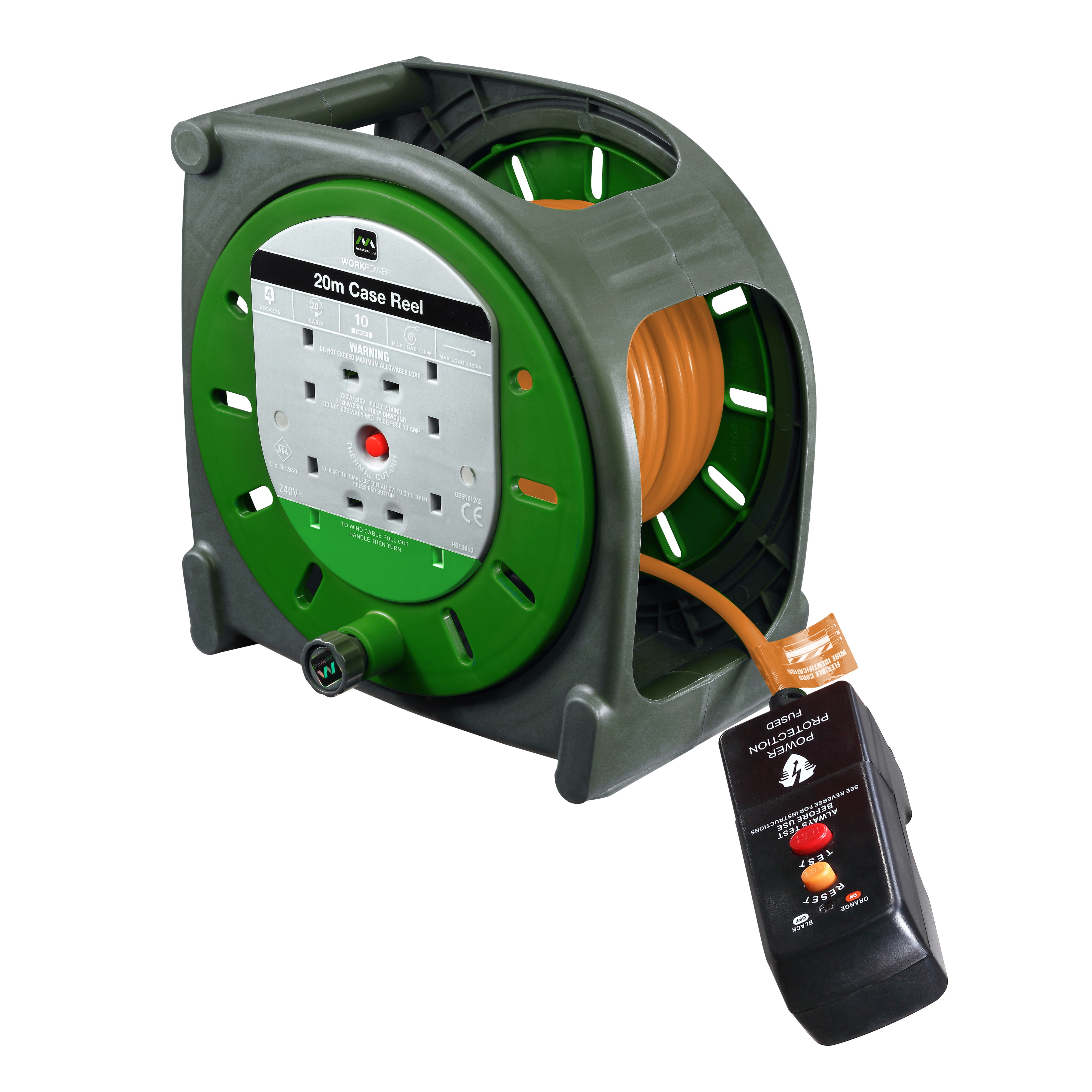 Masterplug 4 socket Green Indoor & outdoor Cable reel, 20m