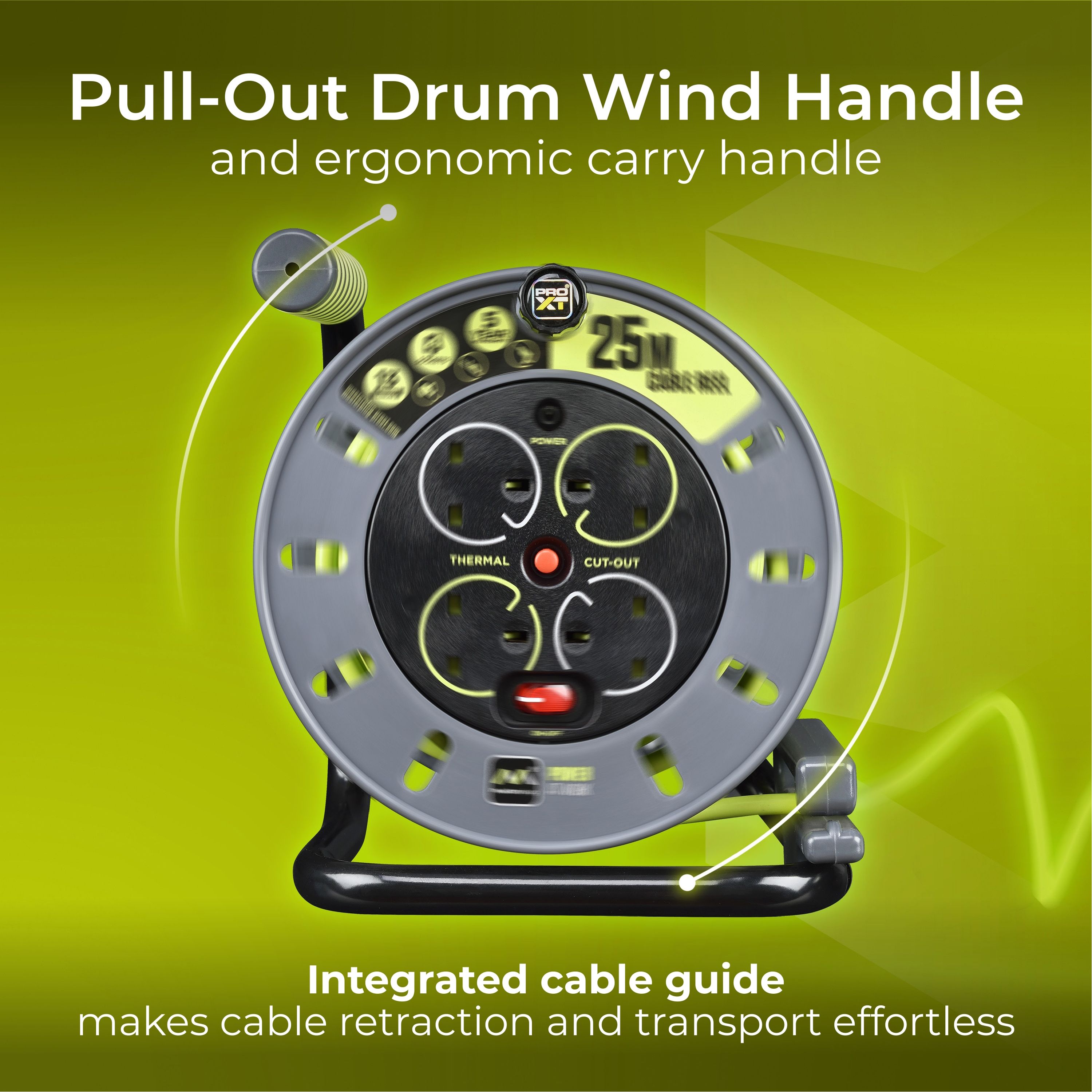 Masterplug 4 socket Grey & green Indoor & outdoor Cable reel, 25m