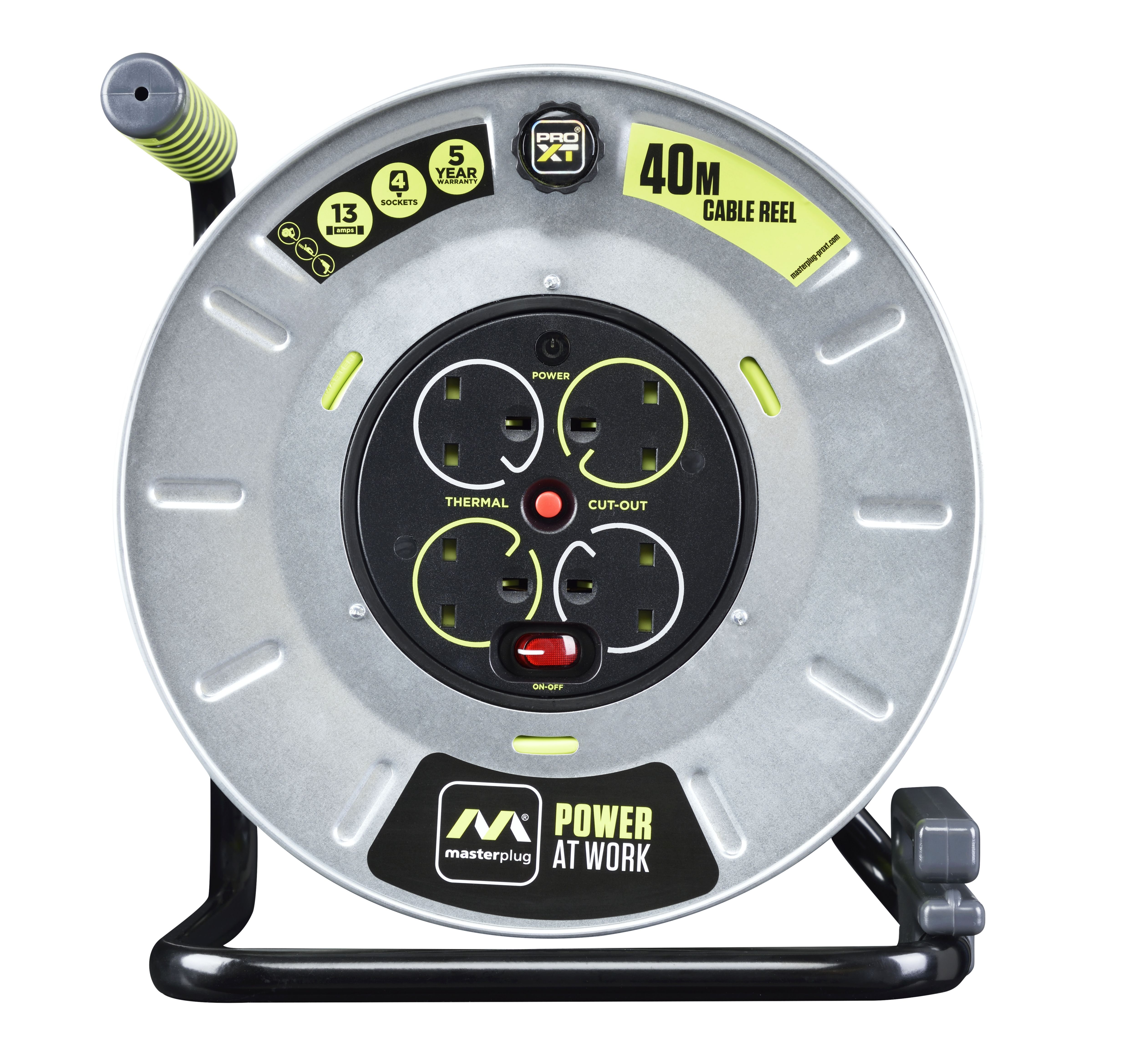 Masterplug 4 socket Grey & green Indoor & outdoor Cable reel, 40m