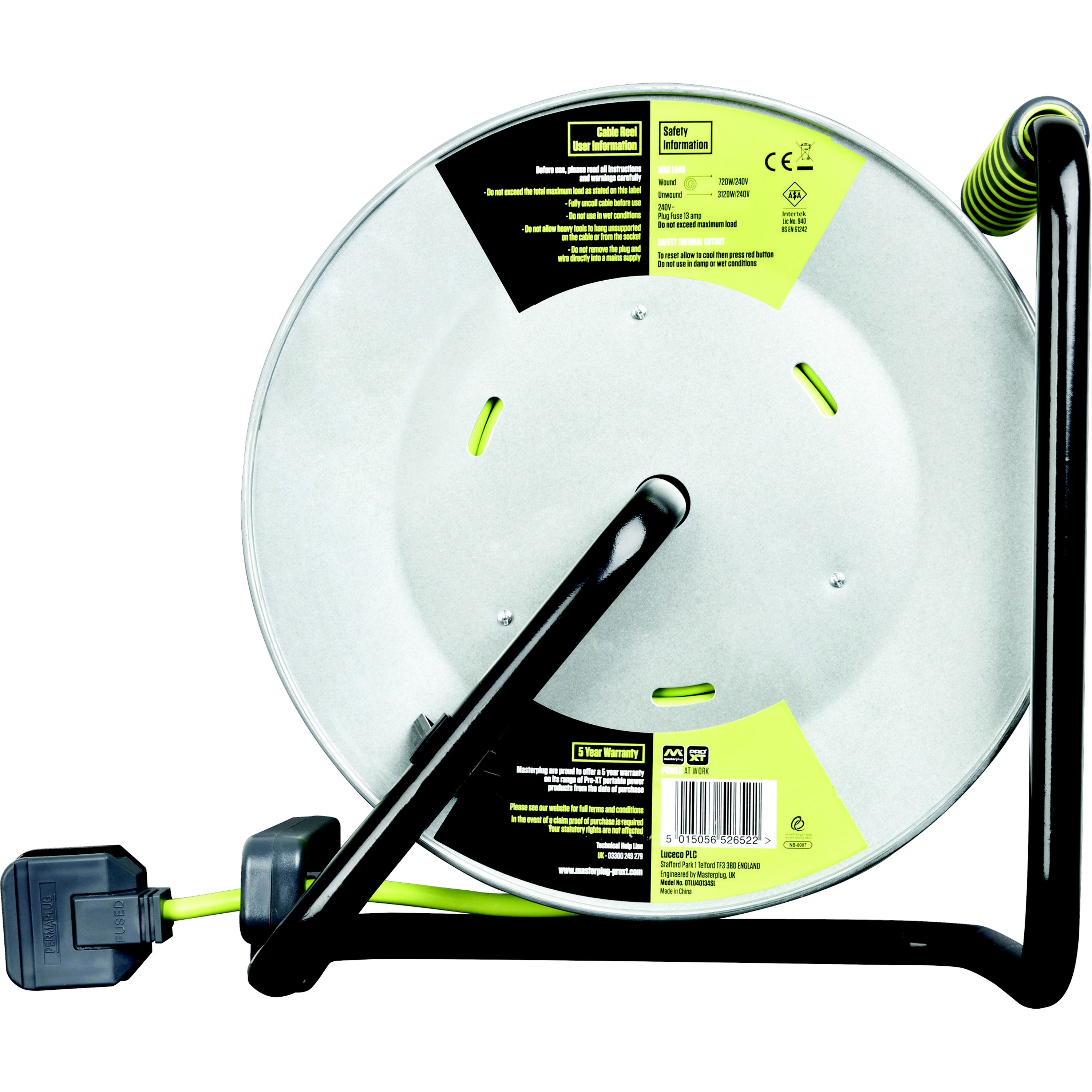 Masterplug 4 socket Grey & green Indoor & outdoor Cable reel, 40m