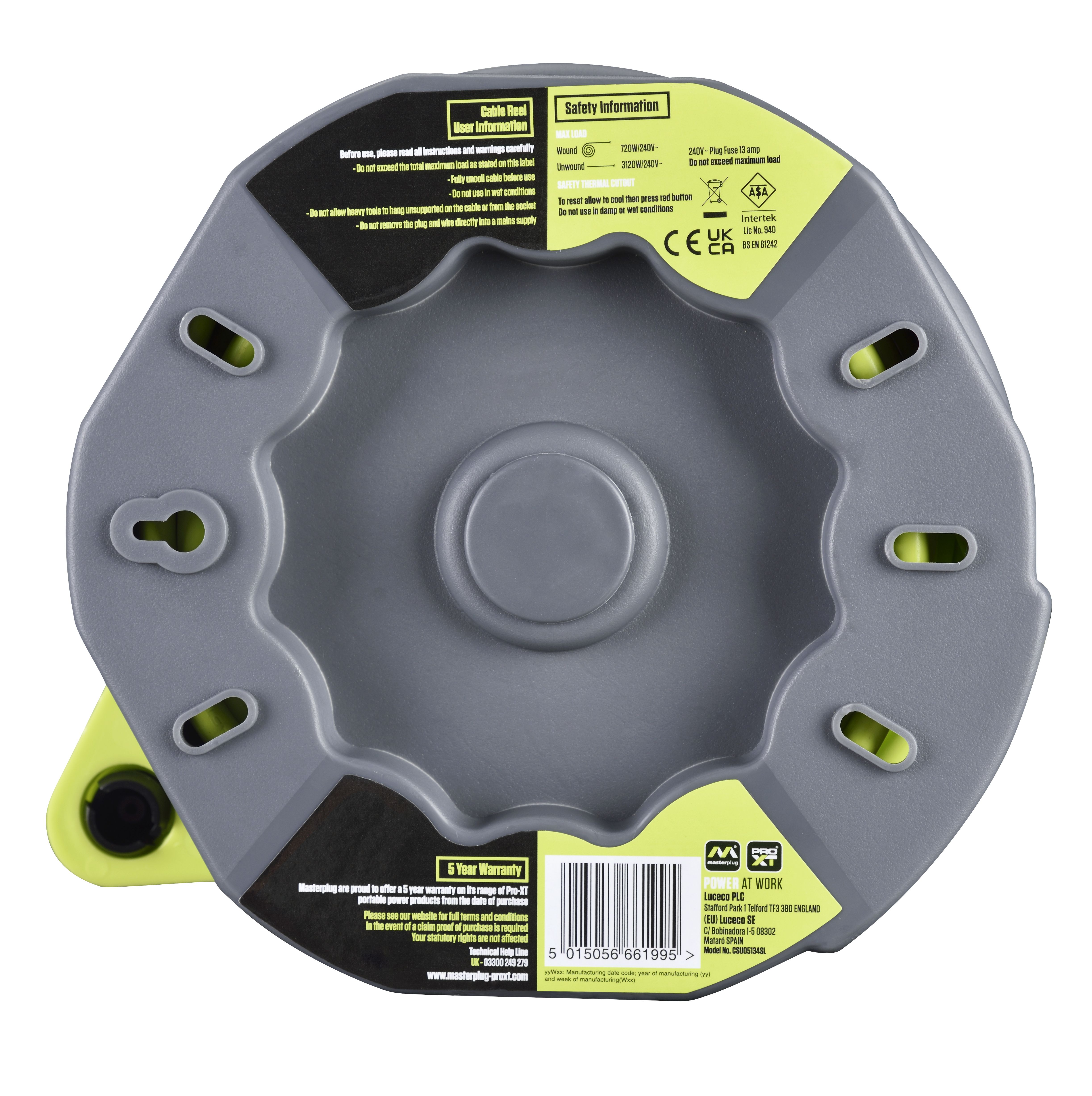 Masterplug 4 socket Grey & green Indoor & outdoor Cable reel, 5m