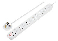 Masterplug 6 socket 13A Switched Surge protected White Extension lead, 2m