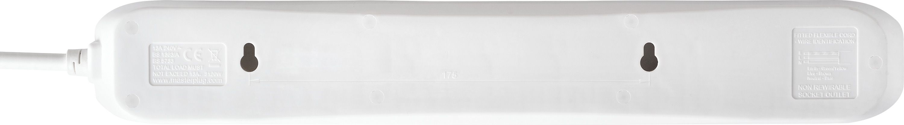 Masterplug BSG1N-BD 6 socket 13A White Extension lead, 1m