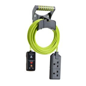 Masterplug EXU1013/2/RCD/CHT 2 socket 13A Grey & green Extension lead with RCD, 10m