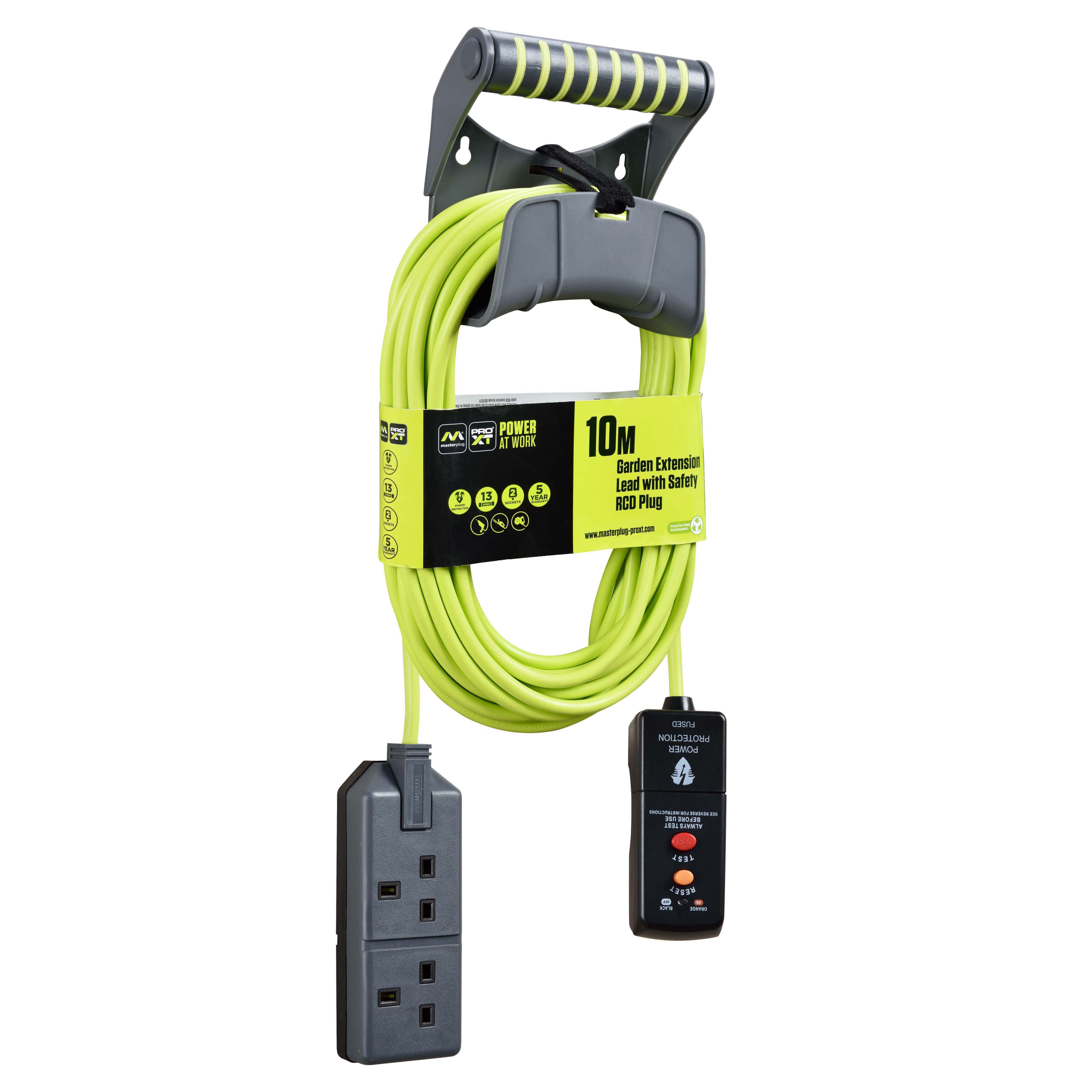 Masterplug EXU1013/2/RCD/CHT 2 socket 13A Grey & green Extension lead with  RCD, 10m