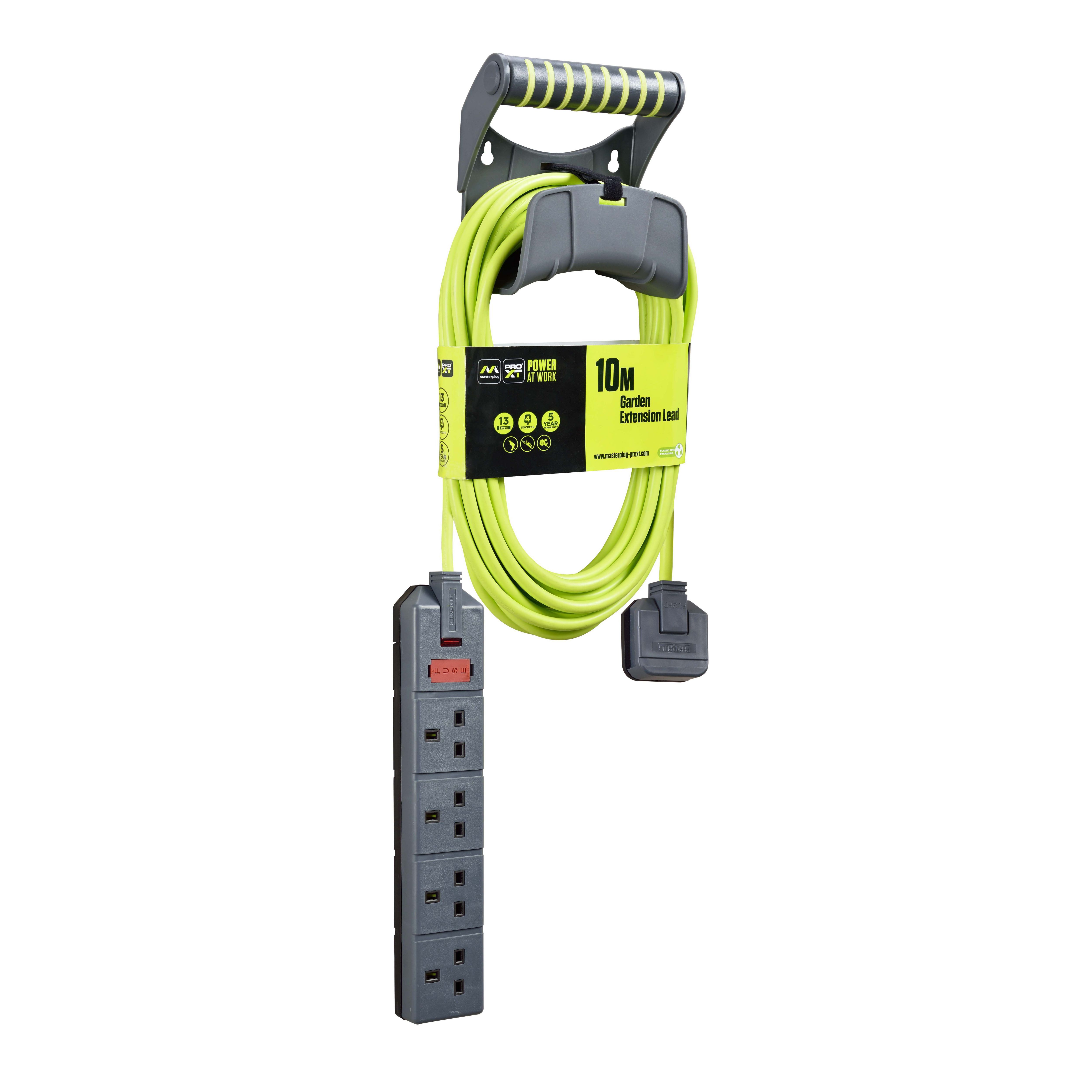 Masterplug EXU1013/4/CHT-BD 4 socket 13A Grey & green Extension lead, 10m