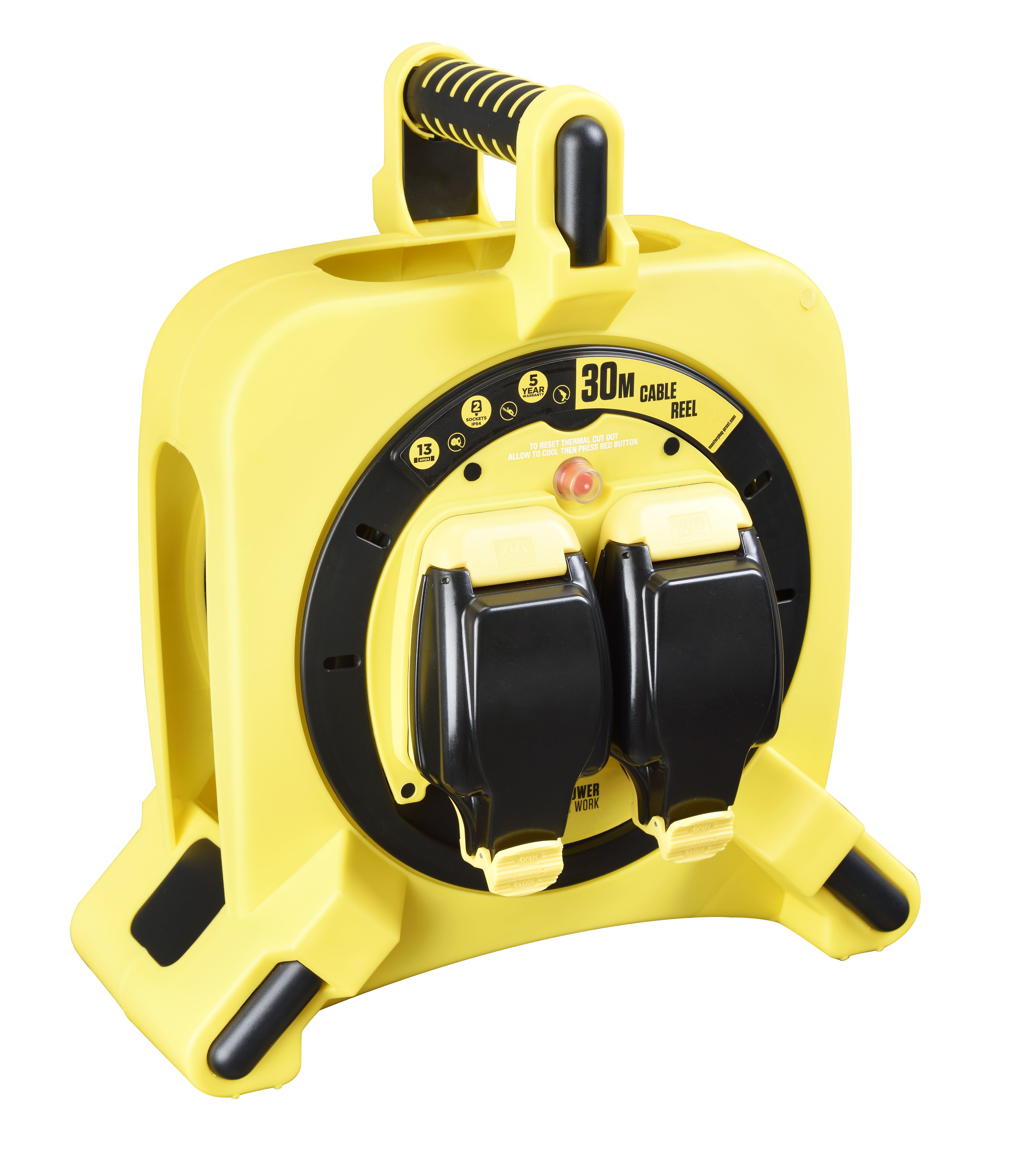 Masterplug IP54 Rated 2 socket Yellow & black Indoor & outdoor Cable reel, 30m