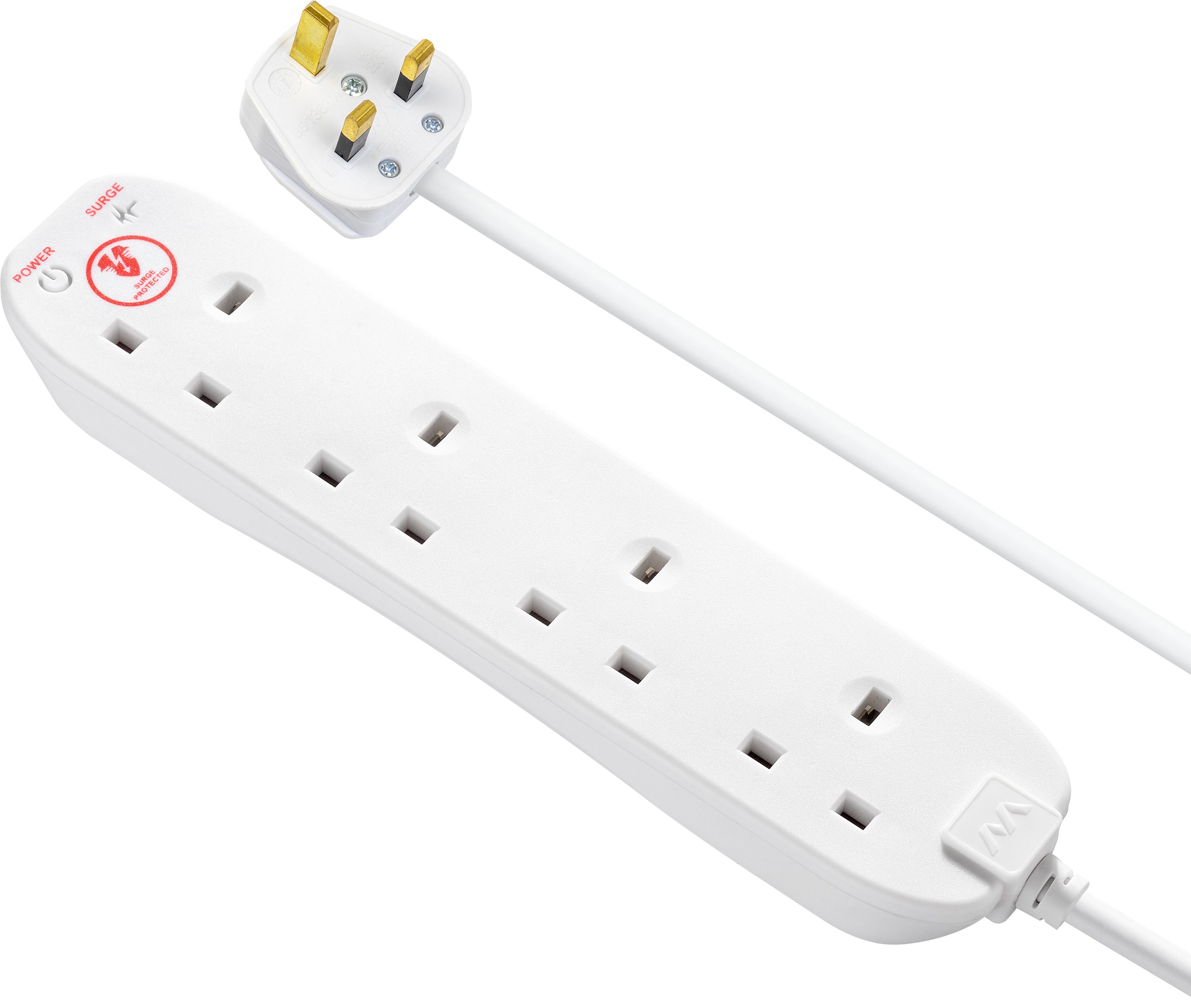 Masterplug SRG4210N-BD 4 socket 13A Surge protected White Extension lead, 2m