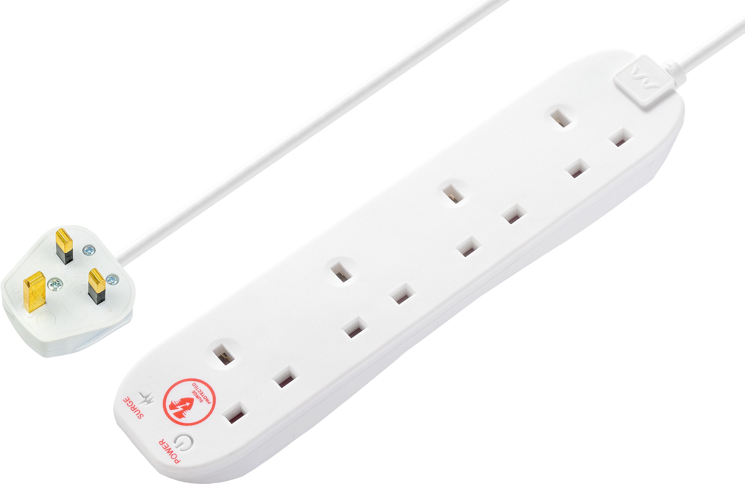 Masterplug SRG44N-BD 4 socket 13A Surge protected White Extension lead, 4m