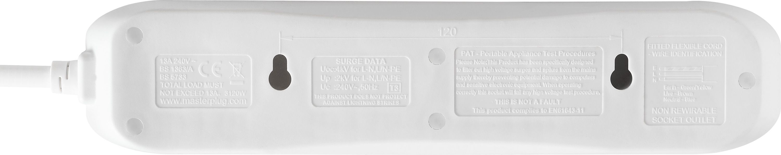 Masterplug SRG48N-BD 4 socket 13A Surge protected White Extension lead, 8m