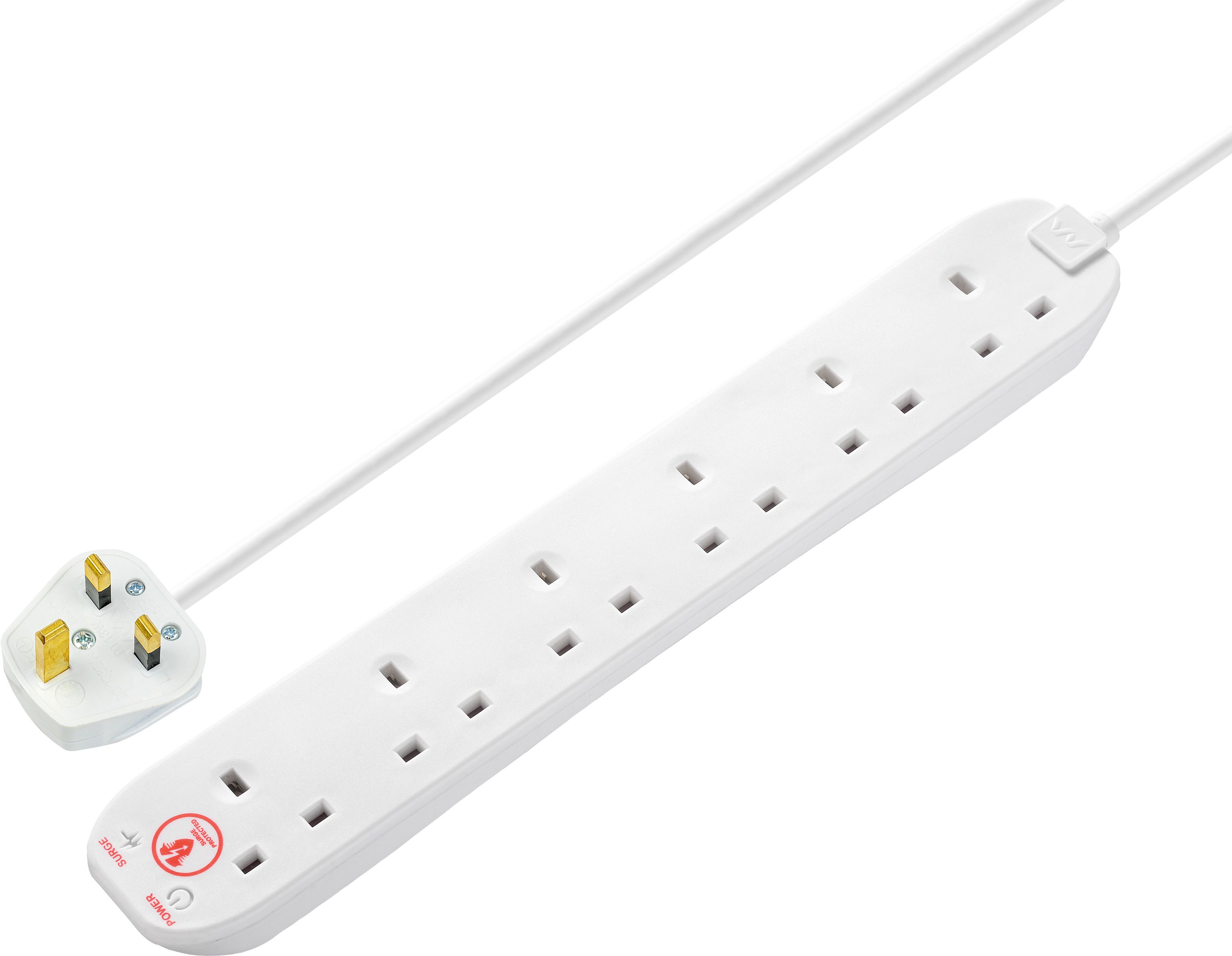 Masterplug SRG62N-BD 6 socket 13A Surge protected White Extension lead, 2m