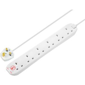 Masterplug SRG62N-BD 6 socket 13A Surge protected White Extension lead, 2m
