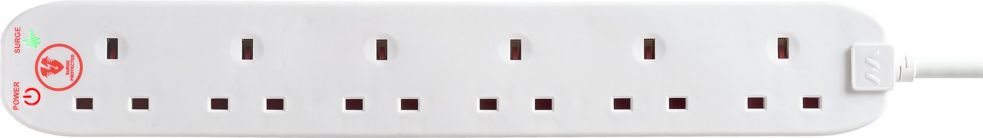 Masterplug SRG62N-BD 6 socket 13A Surge protected White Extension lead, 2m