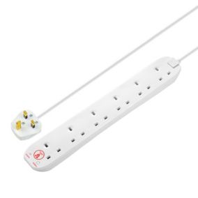 Masterplug SRG64N-BD 6 socket 13A Surge protected White Extension lead, 4m