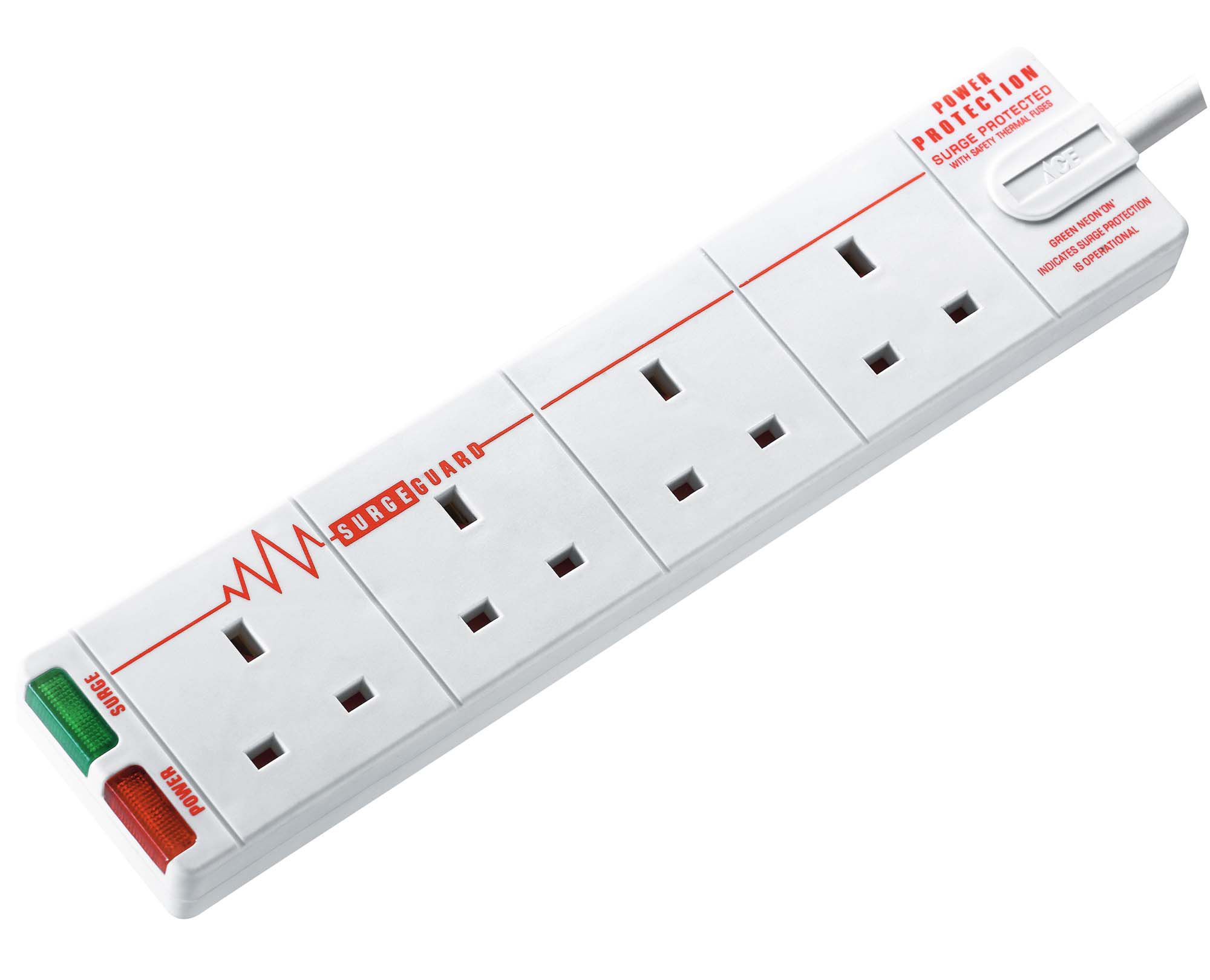 Masterplug Surge 4 socket Surge protected White Extension lead, 8m