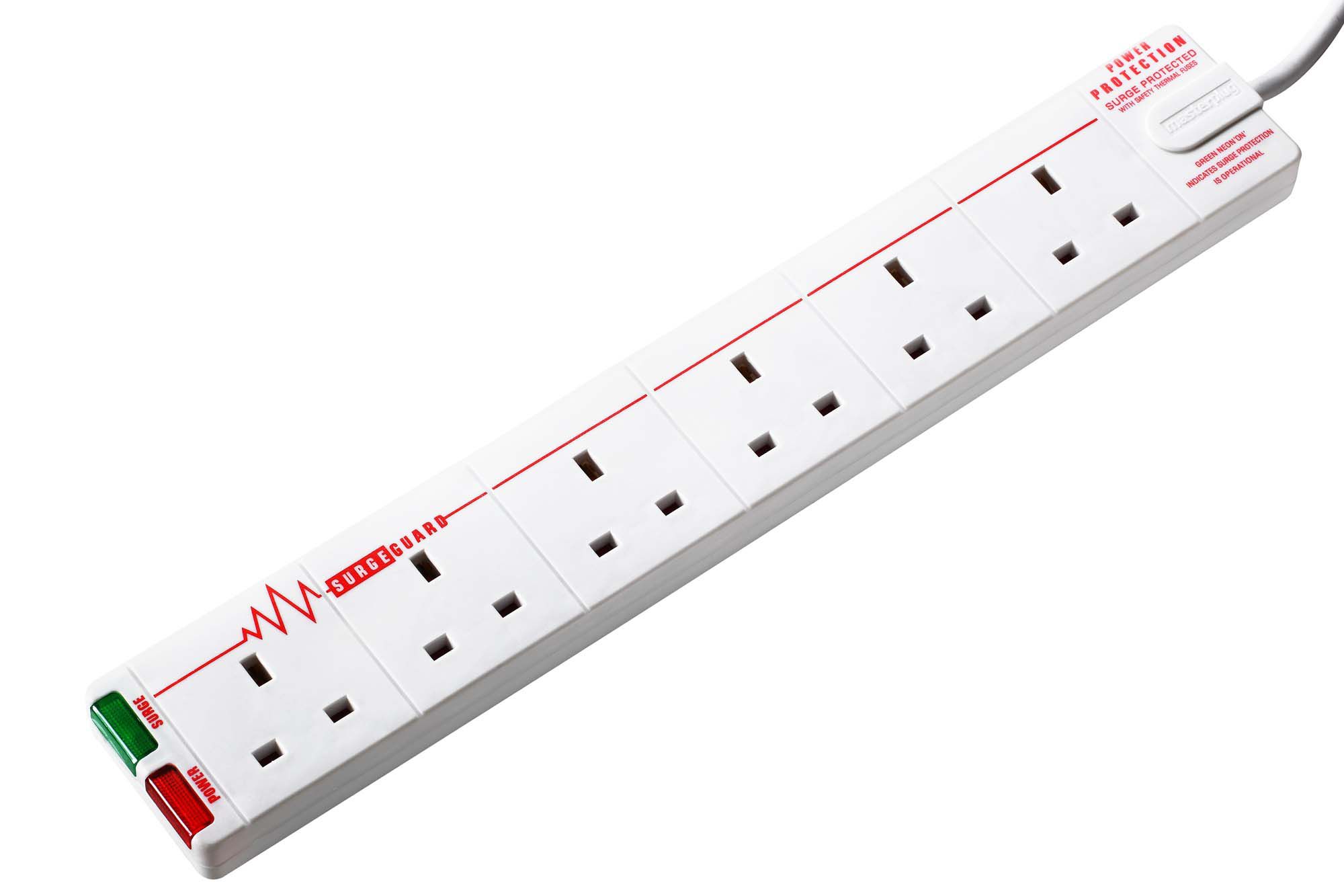 Masterplug Surge 6 socket Surge protected White Extension lead, 4m