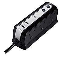 Masterplug Surge Black 6 socket Extension lead with USB, 2m