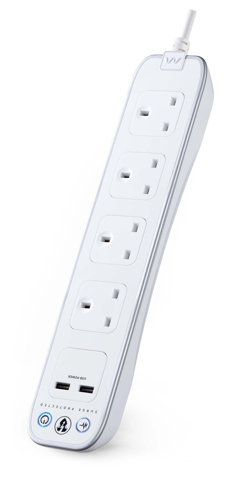 Masterplug Surge White 4 socket Extension lead with USB, 1m