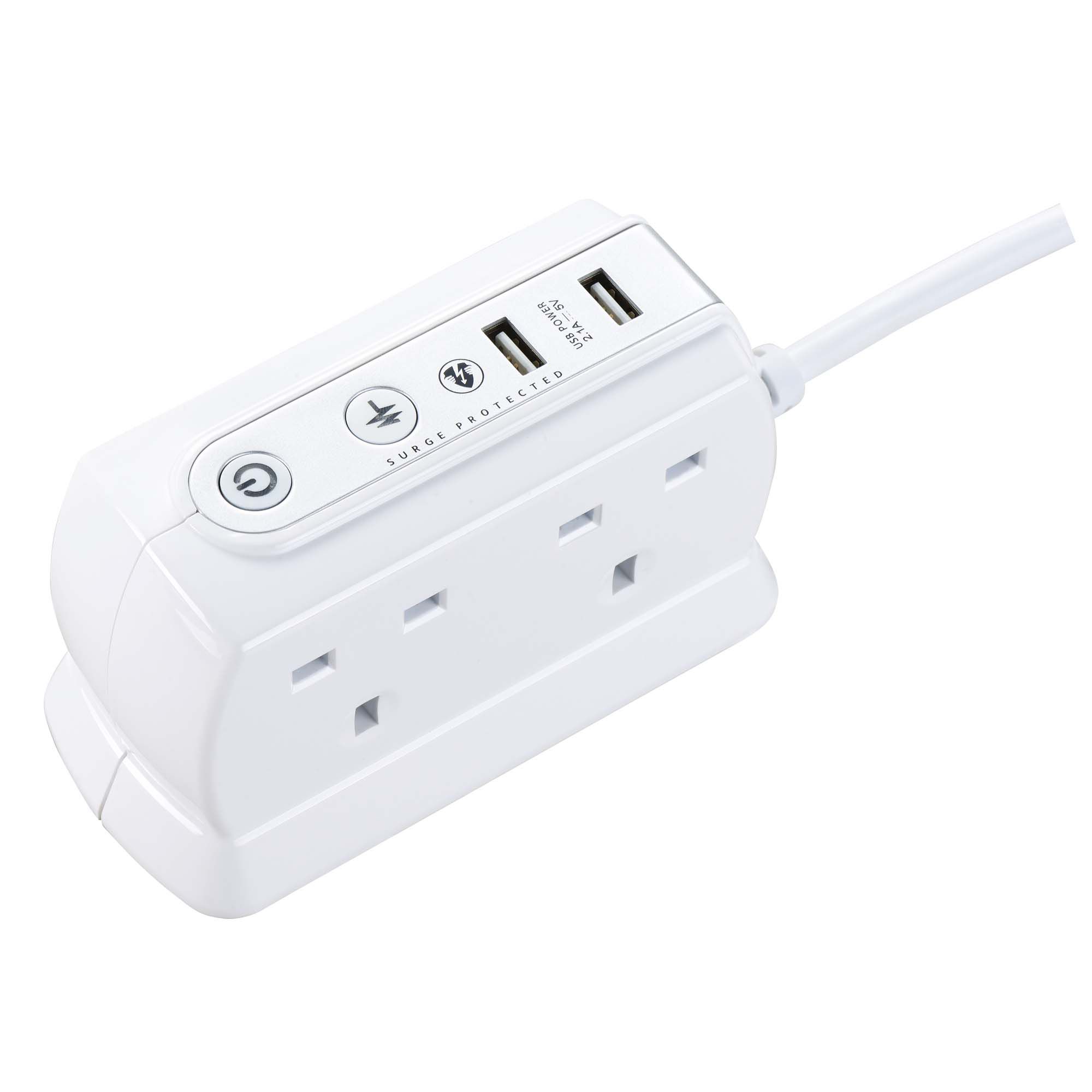 Masterplug Surge White 4 socket Extension lead with USB, 2m