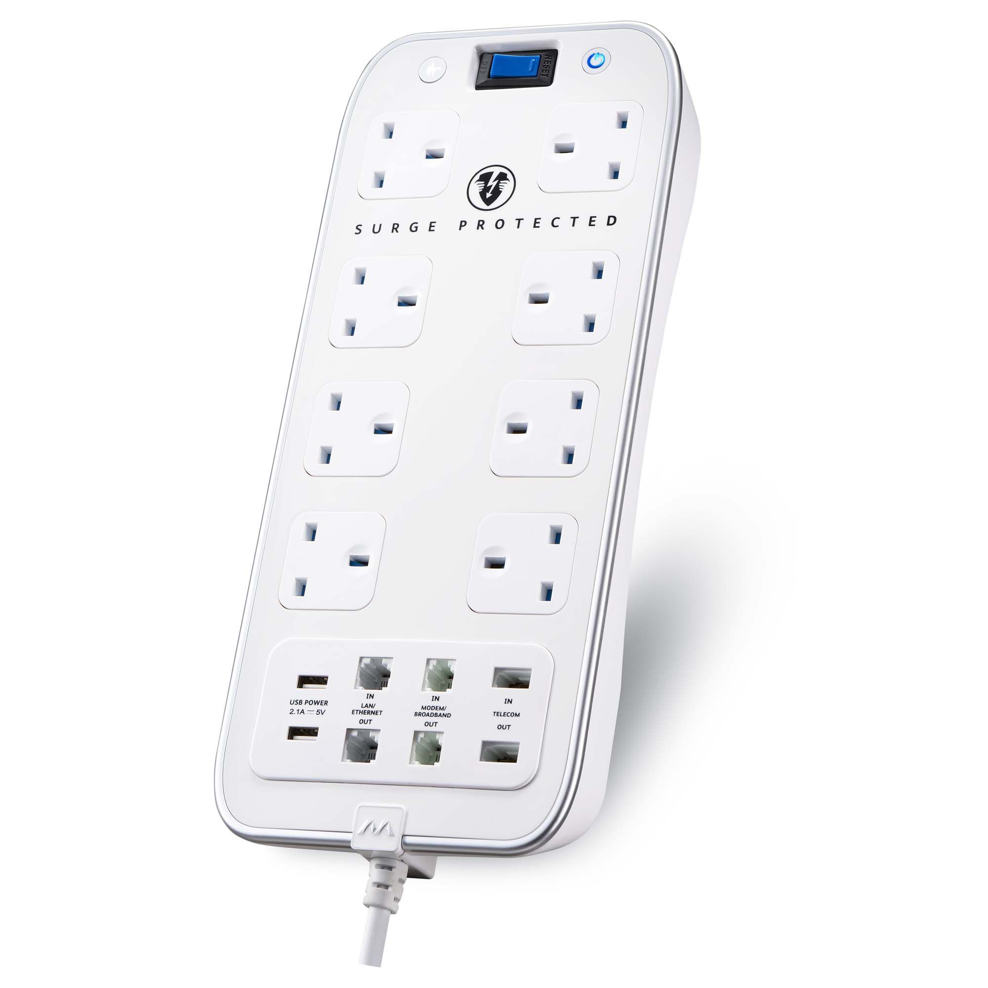 Masterplug Surge White 8 socket Extension lead with USB