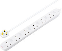 Masterplug SWC62N-BD 6 socket 13A Switched White Extension lead, 2m