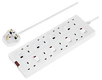 Masterplug SWN82-BD 8 socket 13A Switched White Extension lead, 2m