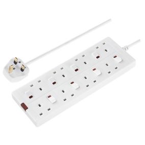 Masterplug SWN82-BD 8 socket 13A Switched White Extension lead, 2m