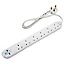 Masterplug White 13A 6 socket Extension lead with USB, 1m