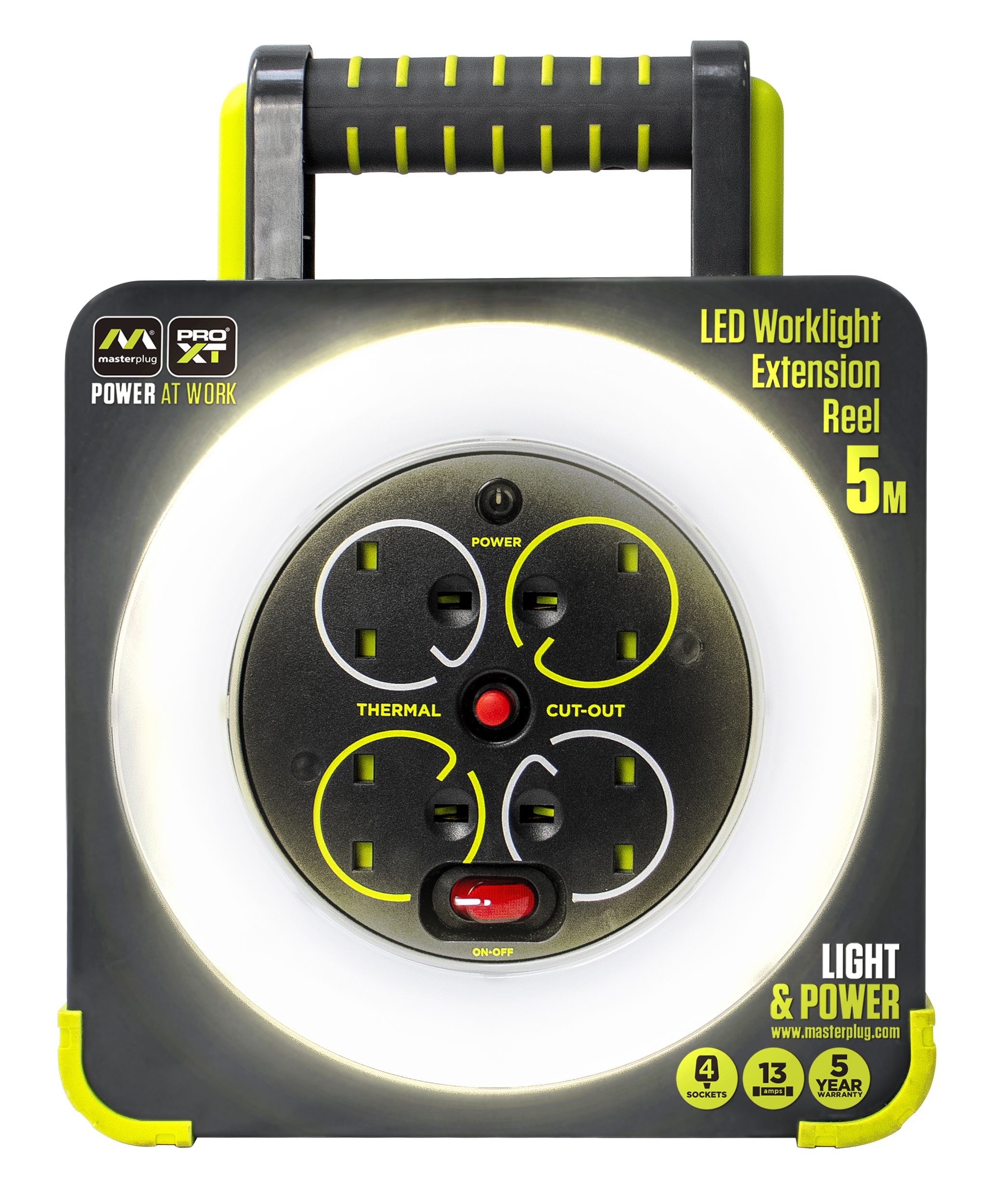 Masterplug Worklight 4 socket 13A Switched Grey & green Extension lead, 5m