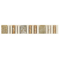 Matchstick Natural Mosaic Silver effect Border tile, (L)250mm (W)40mm