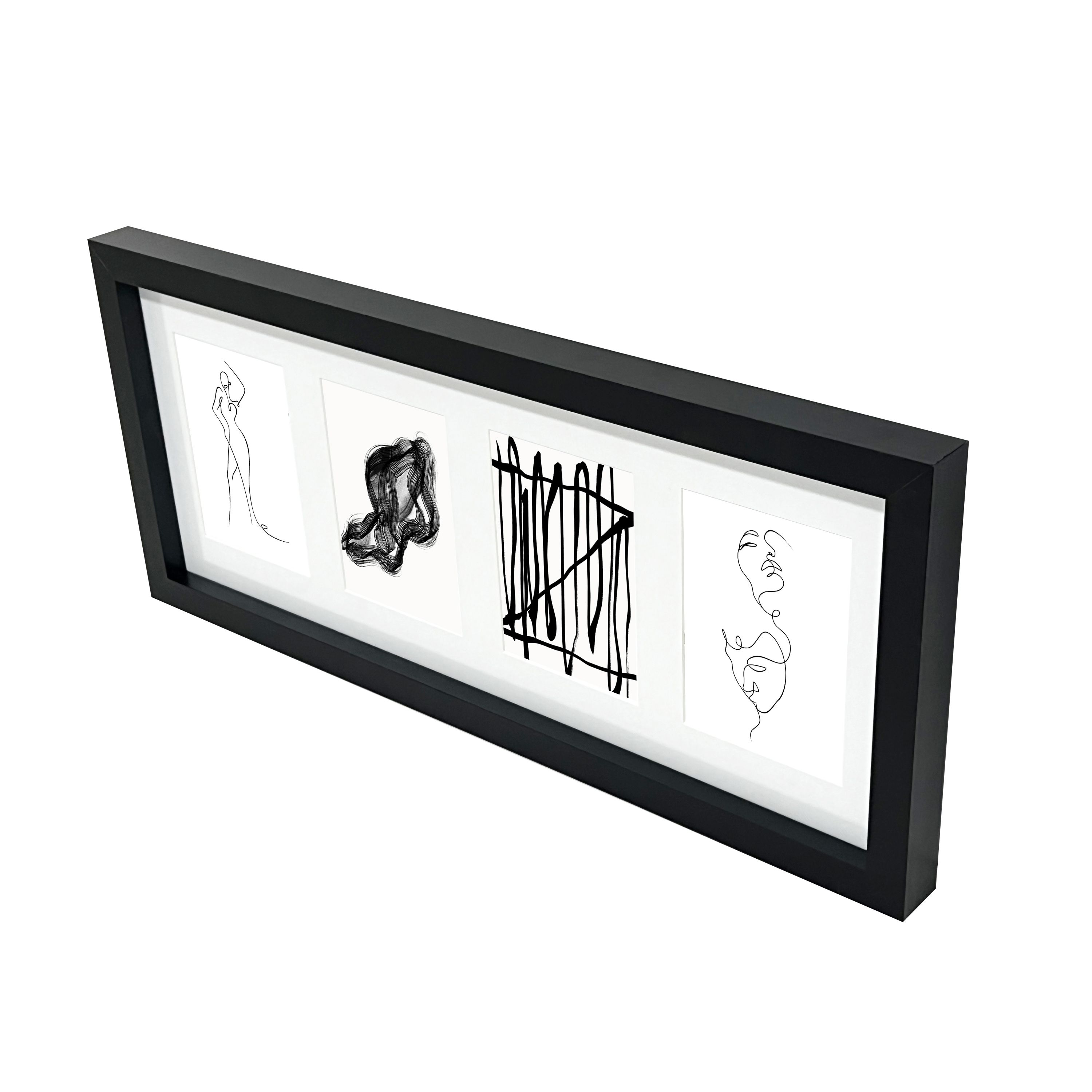 Matt Black Pine effect Plain Multi Picture frame (H)22.6cm x (W)52.6cm